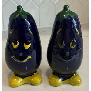 Vintage Eggplant Anthropomorphic Japan Salt And Pepper‎ Shaker Set
